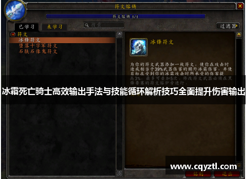 冰霜死亡骑士高效输出手法与技能循环解析技巧全面提升伤害输出